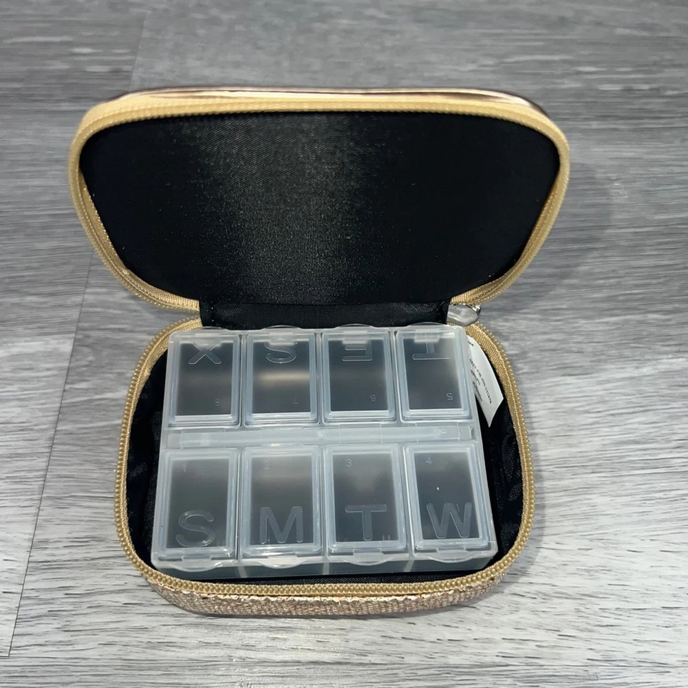 MIAMICA Gold Glitter Embroidered Travel Pill Case - Picture 2 of 4